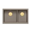 QUADRON | LOGAN 120 | granitowy zlewozmywak kuchenny SOFT TAUPE + ZŁOTO PVD | wymiar: 76 x 45 x 23,5 cm | 2-komorowy wpuszczany | podbudowa szafki od: 80 cm HQL7645U4PVDG1I